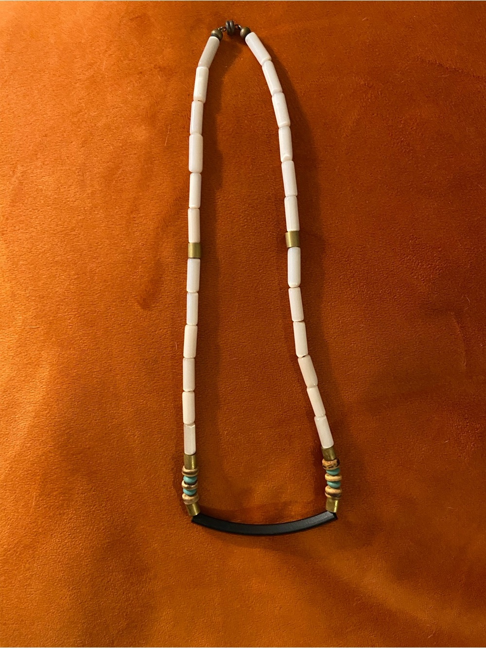 Handcrafted White Bead Necklace with Black Bar Accent